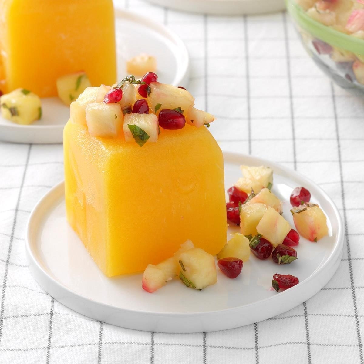 Mango Glace with Pineapple Pomegranate Salsa