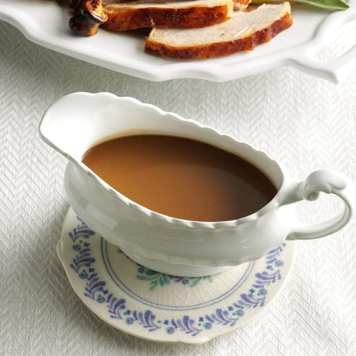 turkey gravy in a gravy boat