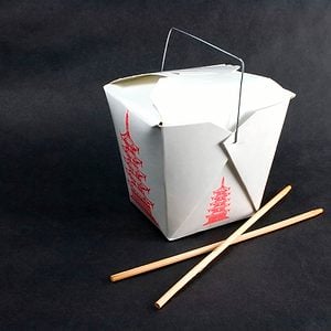 Chinese take-out container with chopsticks