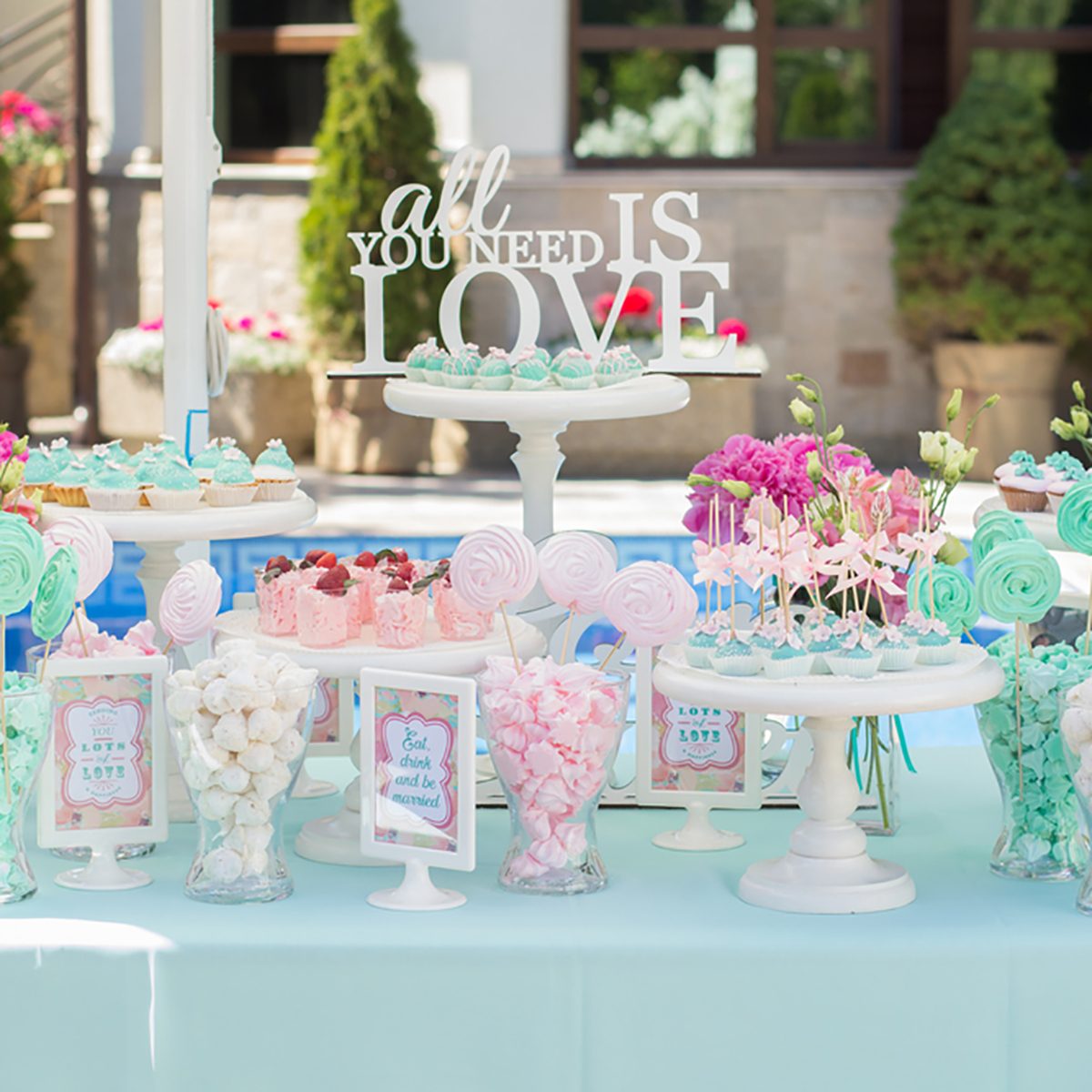 Candy Bar. Delicious sweet buffet with cupcakes. Sweet holiday buffet with cupcakes and other desserts. ; Shutterstock ID 417012499