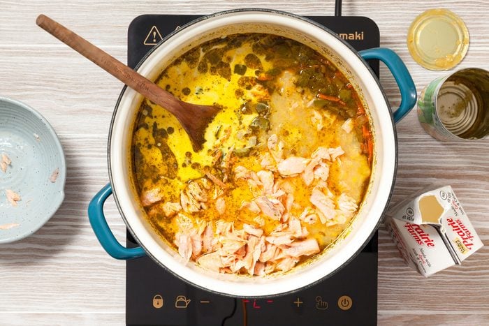 Cooking Salmon Chowder in Pan