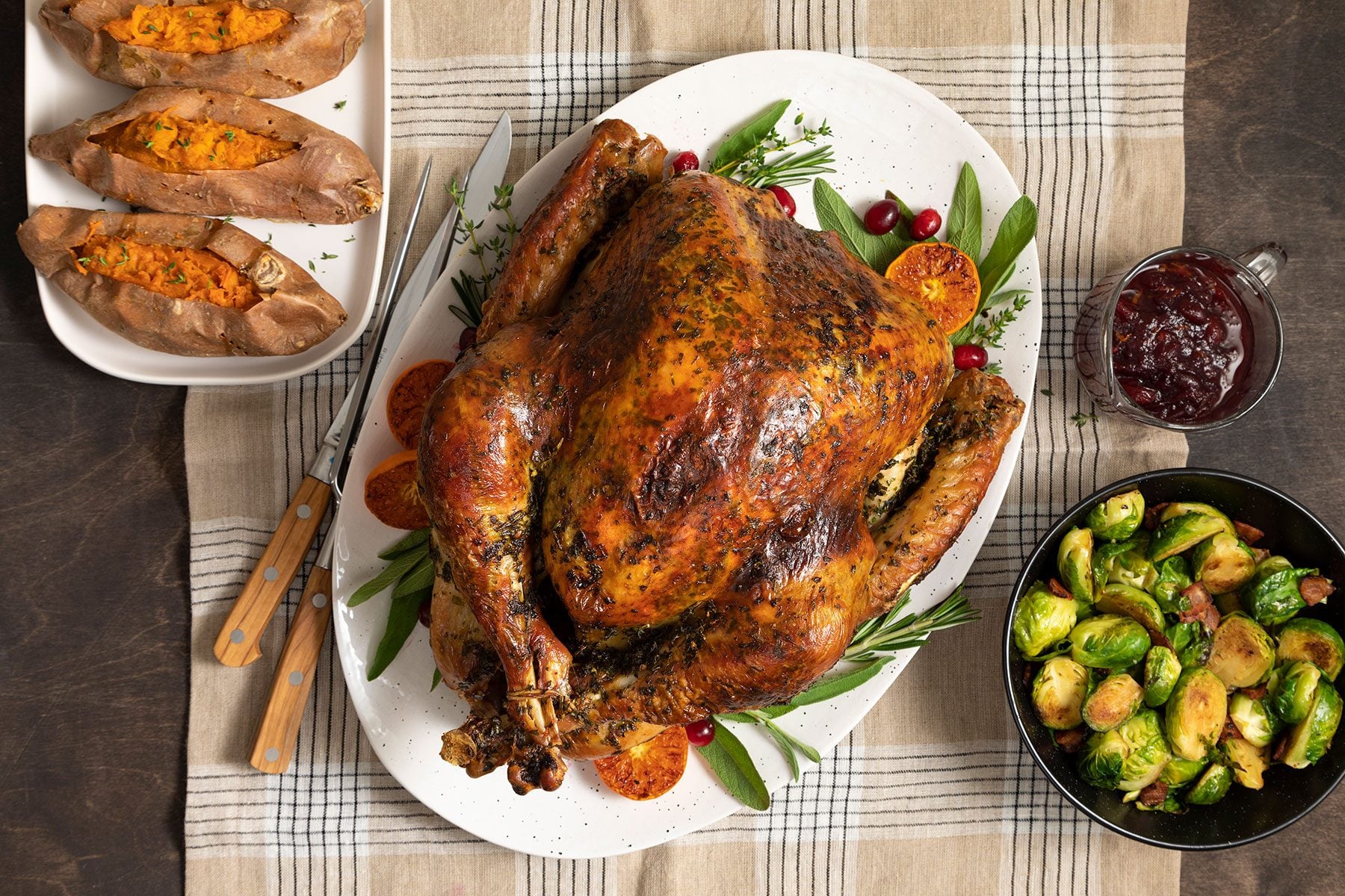 Whole Cooked Turkey on Dining Table