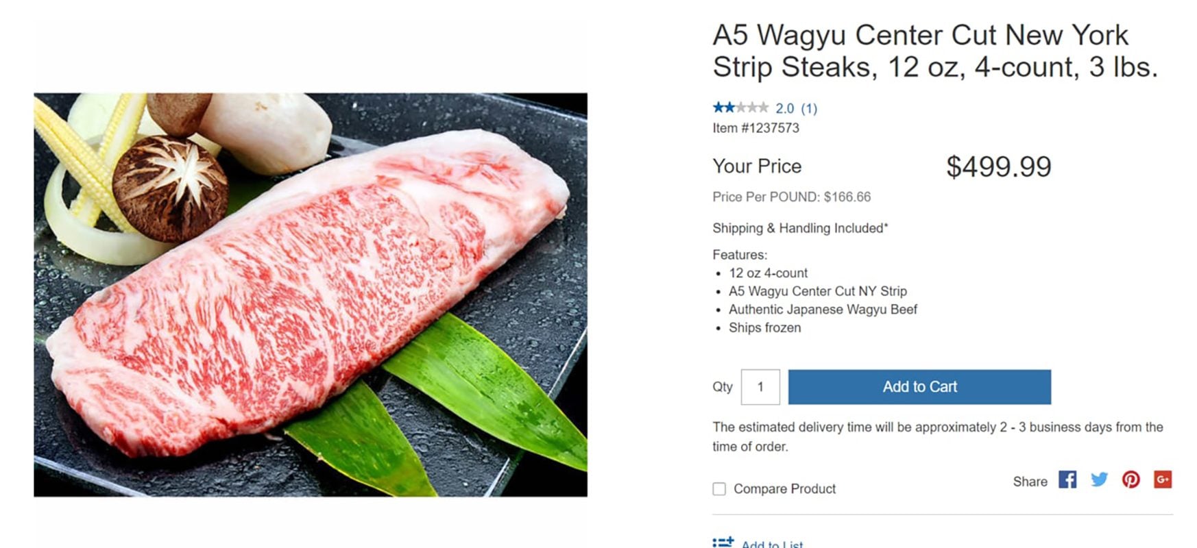 Screenshot of the costco page