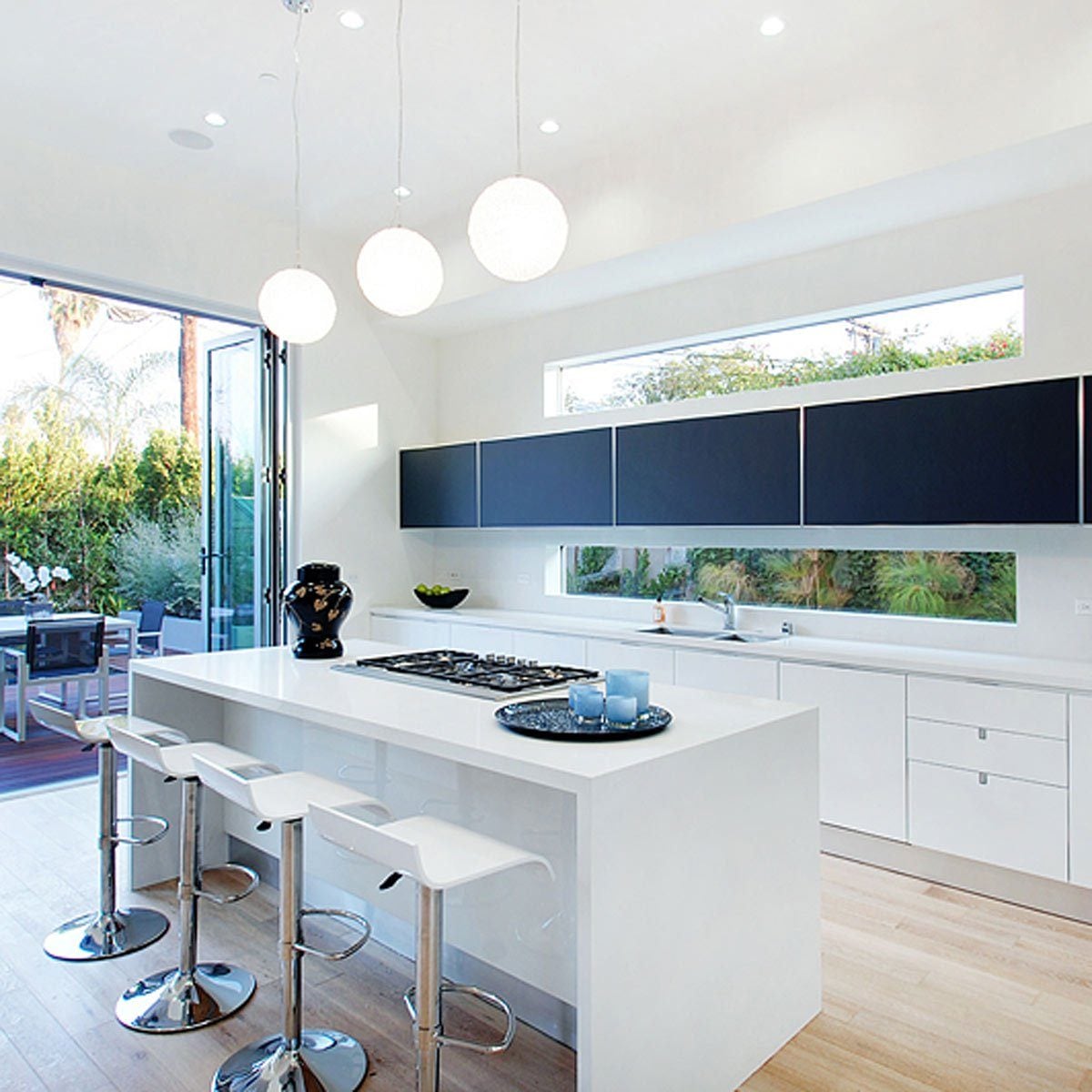 Modern kitchen with huge windows