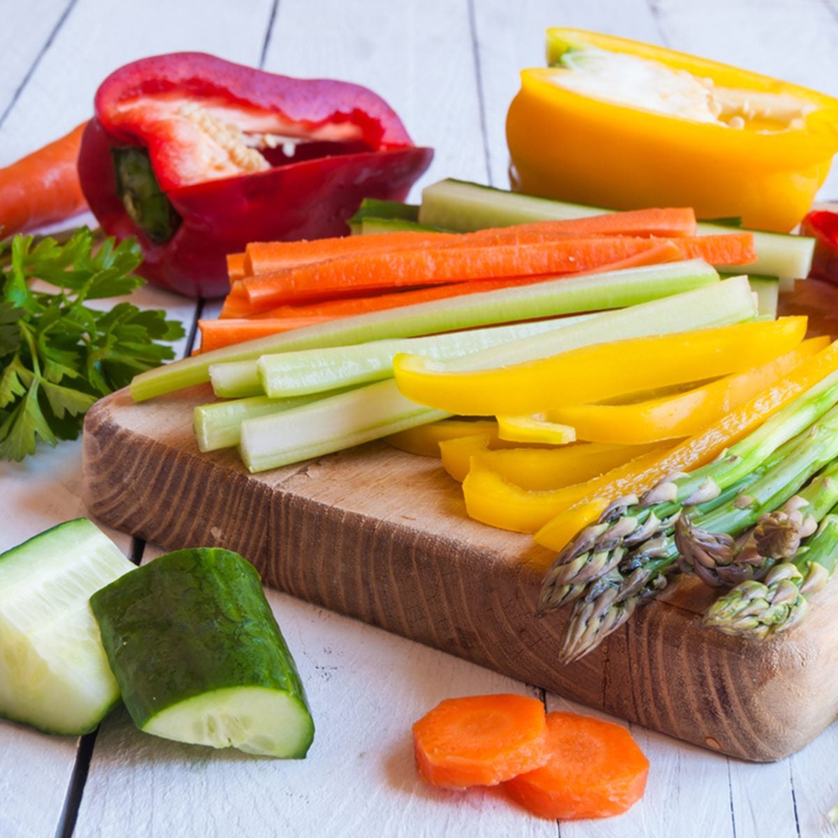 Chopped vegetables on cutting board
