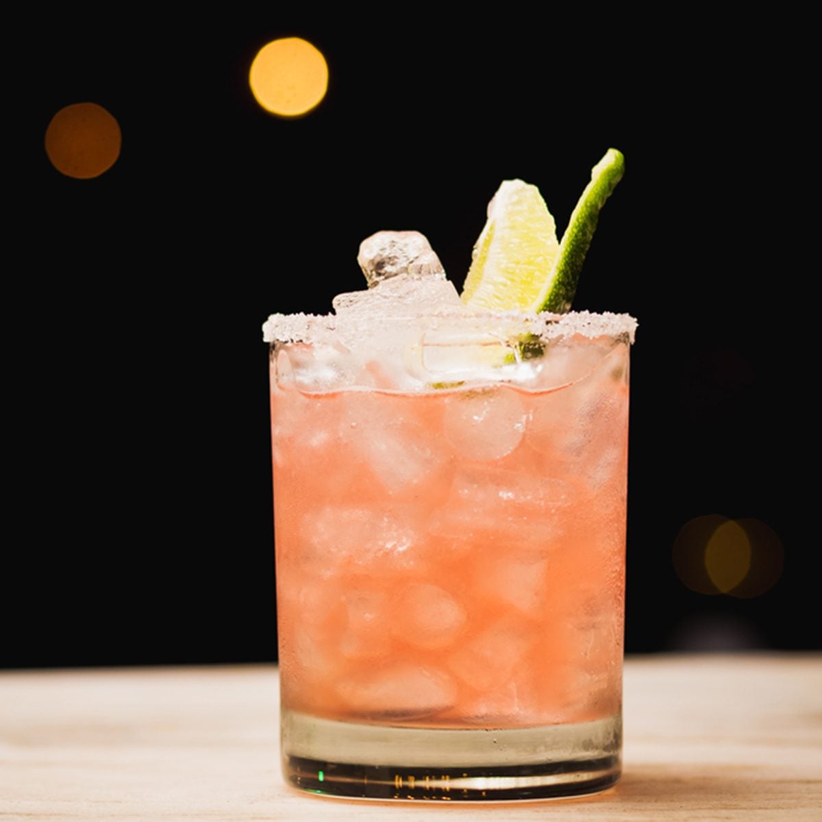pink cocktail on the counter bar.