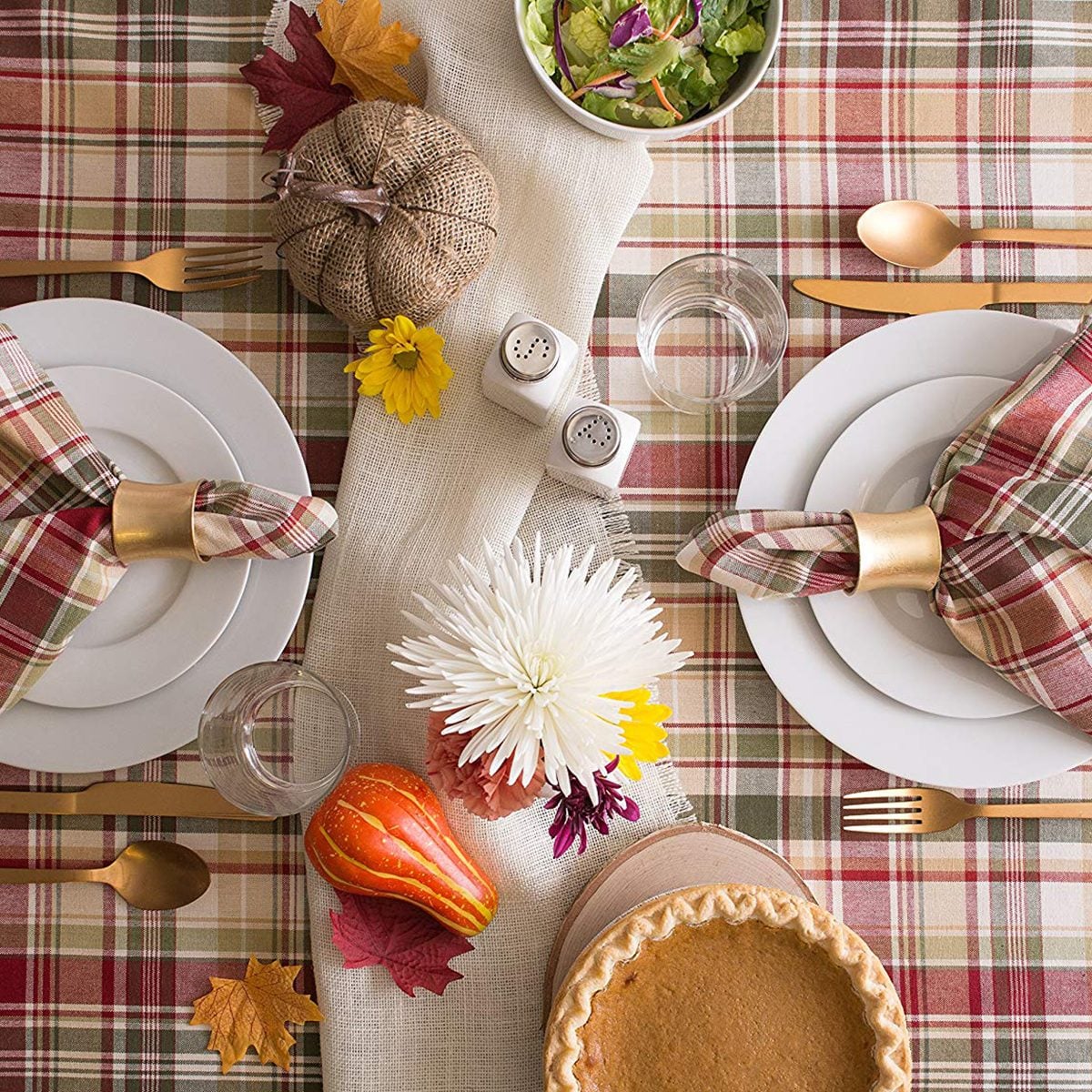 Cabin Plaid Tablecloth, 100% Cotton with 1/2