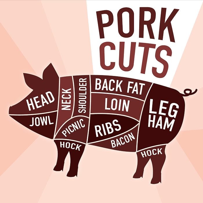 graphic of different cuts of pork on a pig