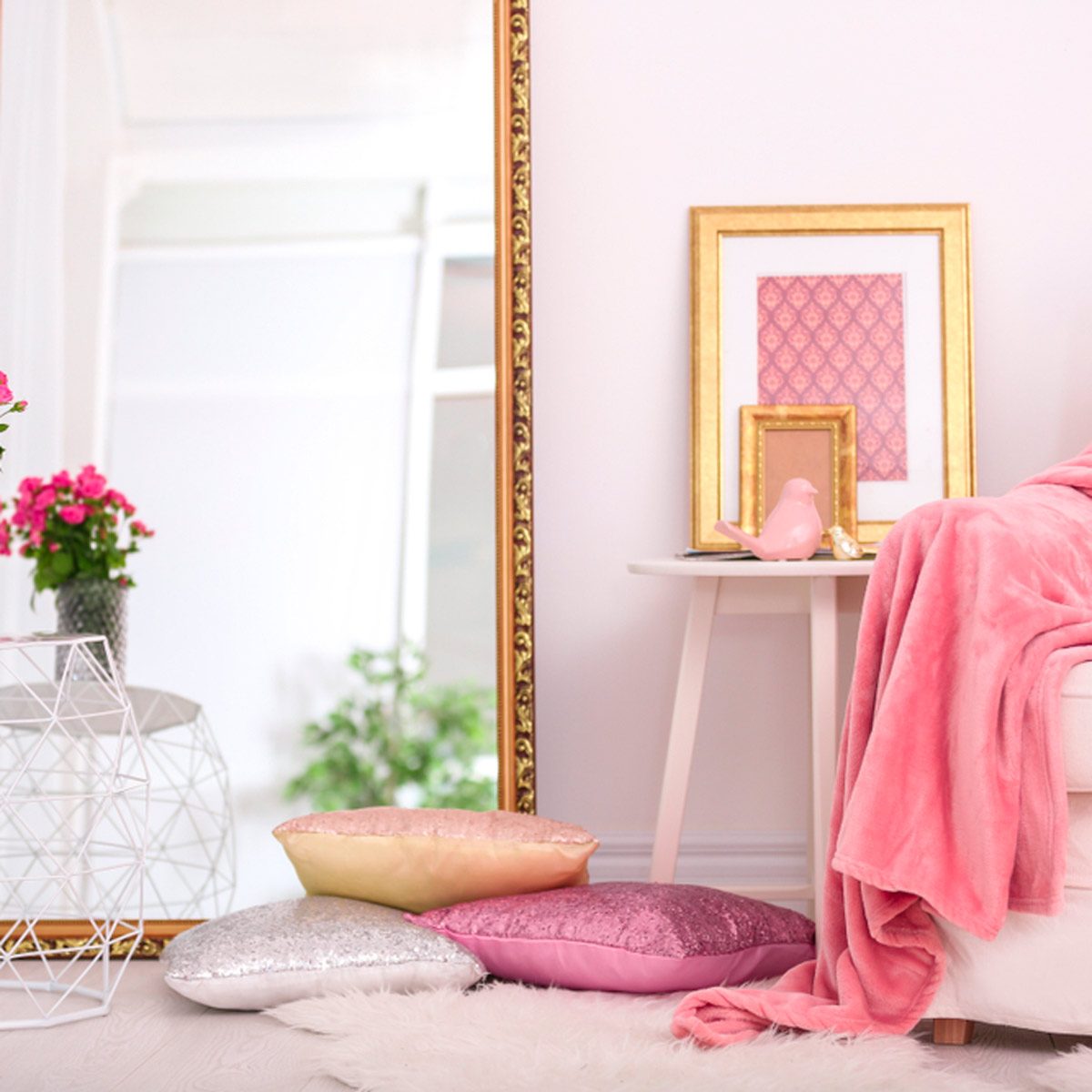 Bedroom with huge mirror