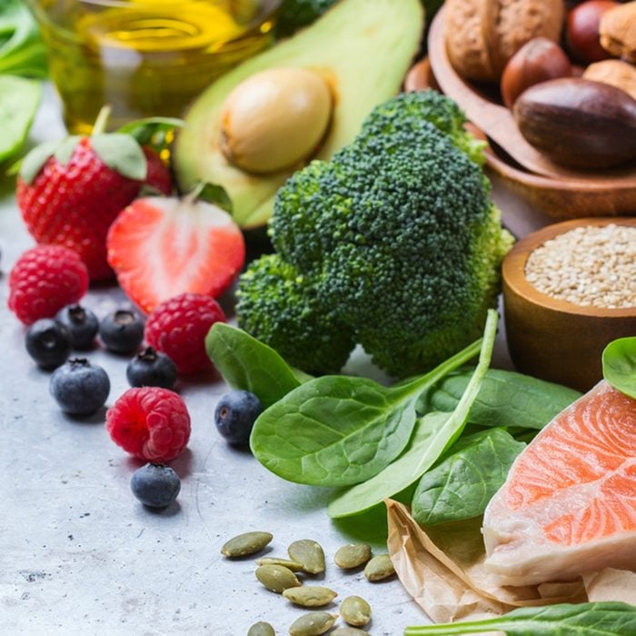 Selection of healthy food for heart, life concept