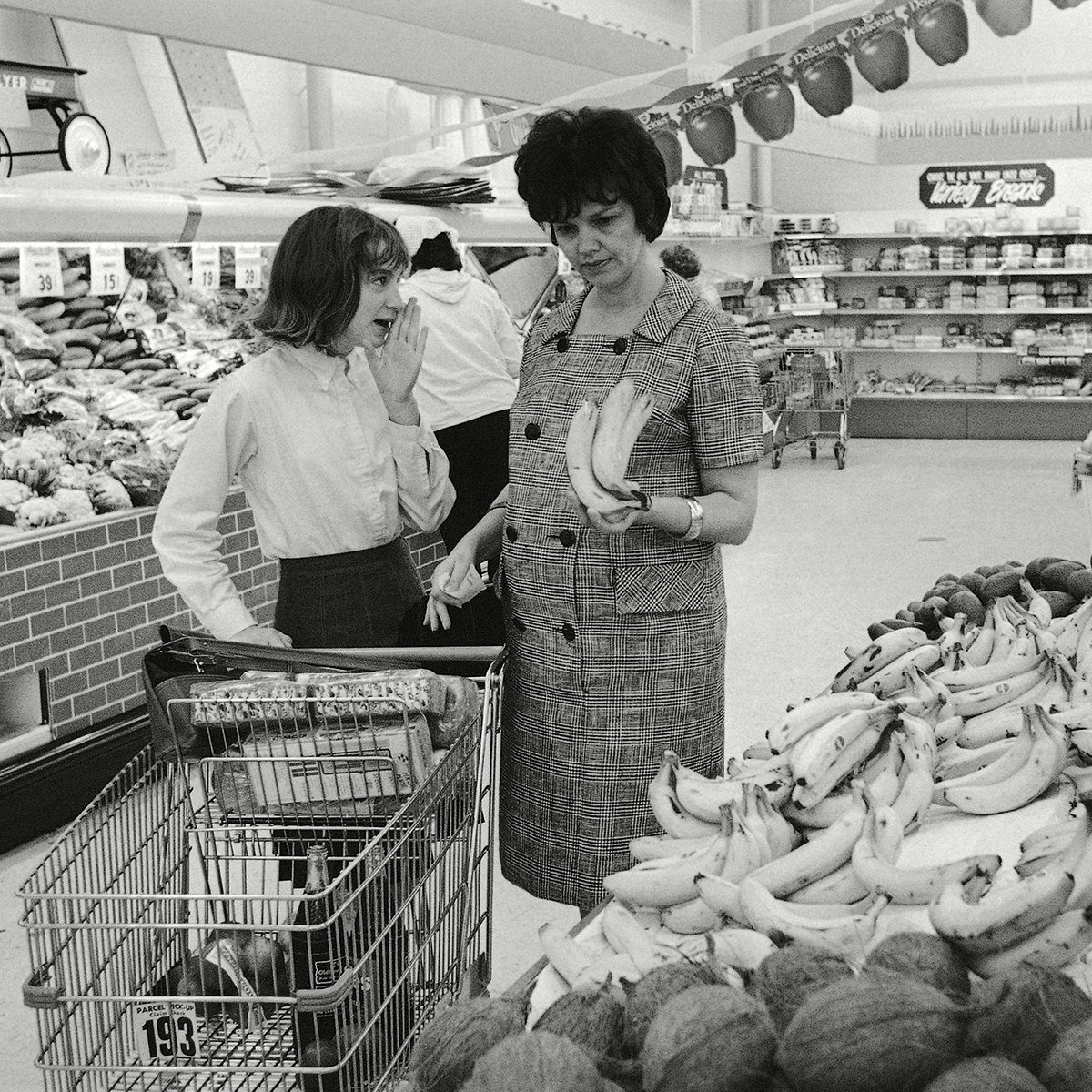 Mandatory Credit: Photo by Ed Kolenovsky/AP/REX/Shutterstock (6639878a) Marilyn Lovell, Barbara Lovell Mrs. James A. Lovell, wife of the pilot of Gemini 7 spacecraft, gets a word of advice from daughter, Barbara, 12, on the purchase of bananas during a food shopping to a supermarket at suburban Seabrook, Texas Mrs. Marilyn Lovell with Barbara Lovell, Houston, USA