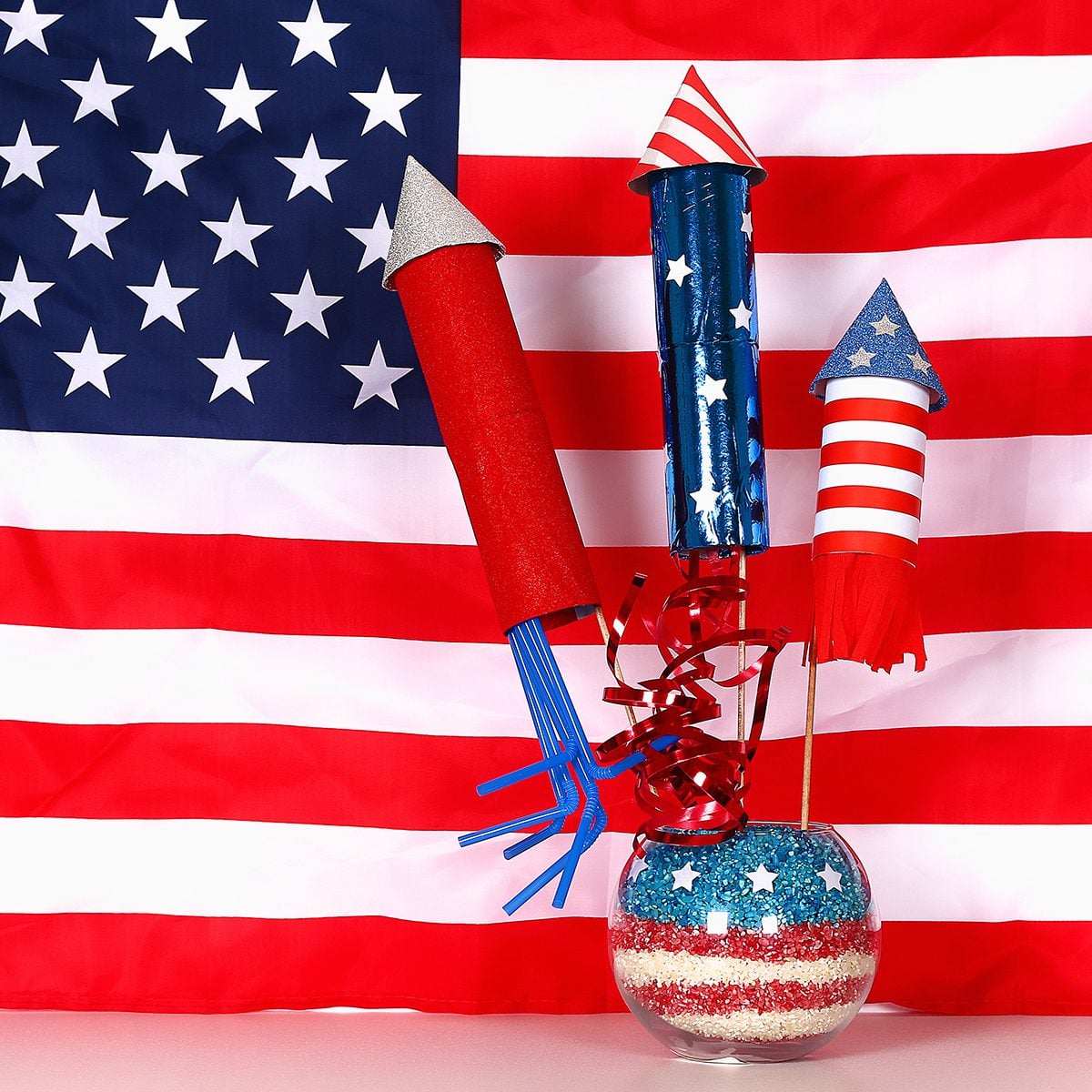 Diy 4th of July decor color American flag, red, blue, white.