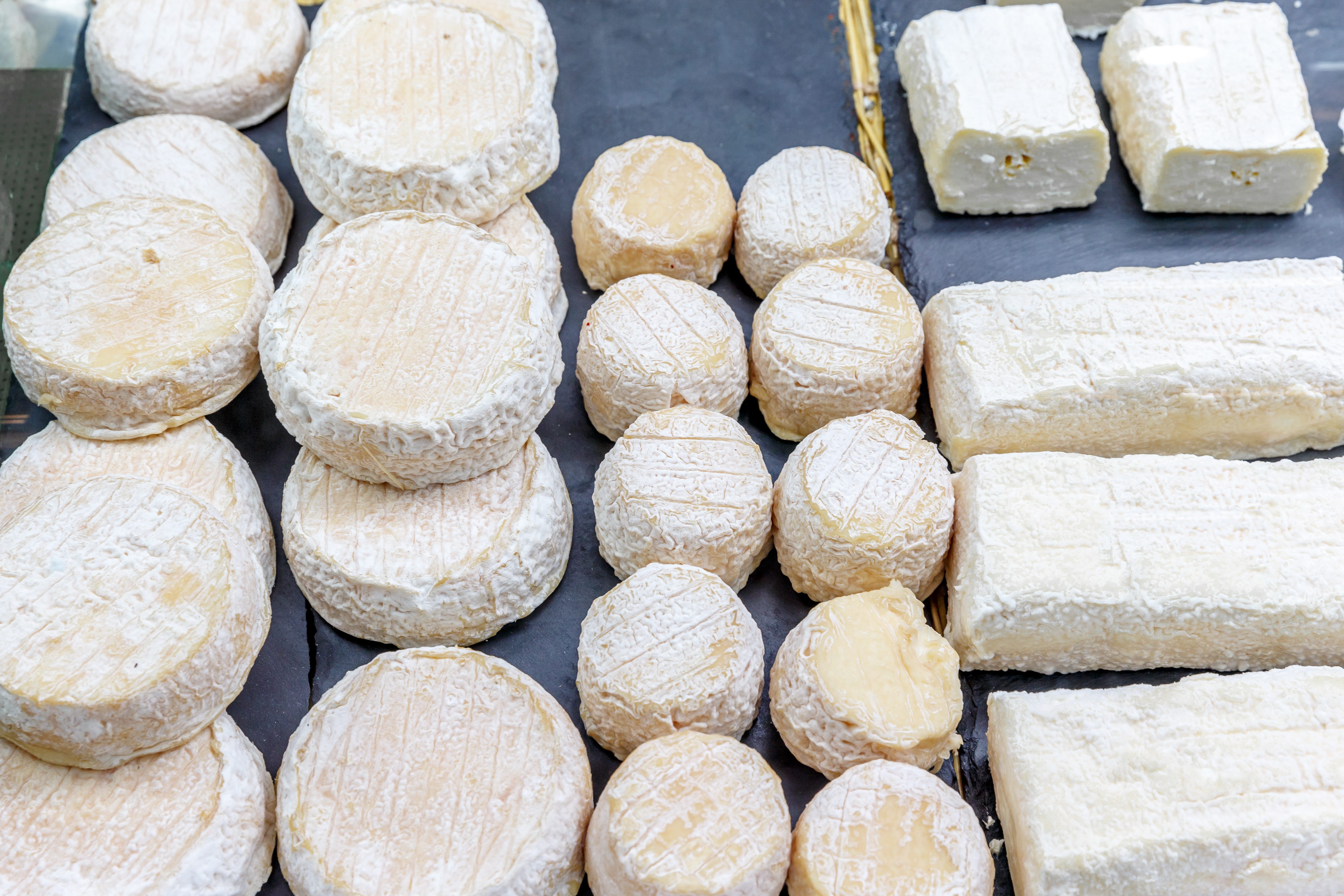 Goat and Sheep Cheese Display at the Farmer