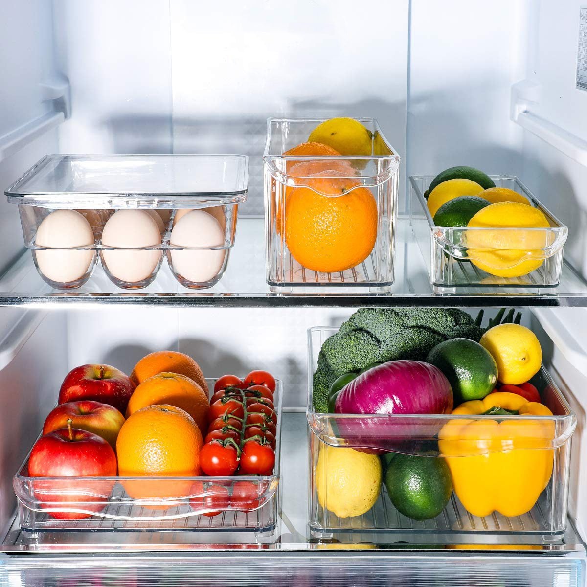 E-Gtong Fridge and Freezer Bins with Handles, Refrigerator Storage Organizer Bins BPA-Free Stackable Food Storage Containers for Fridge, Freezer, Pantry