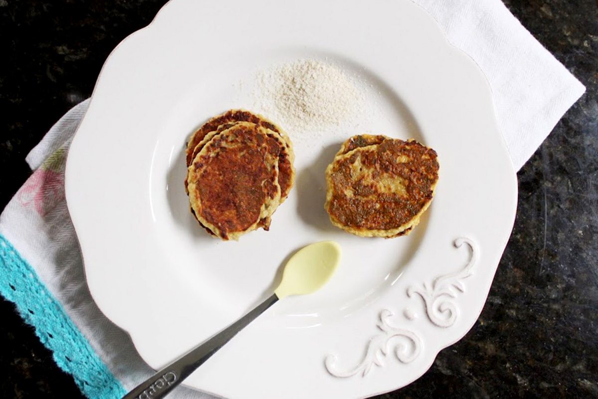two baby cereal pancakes on plate