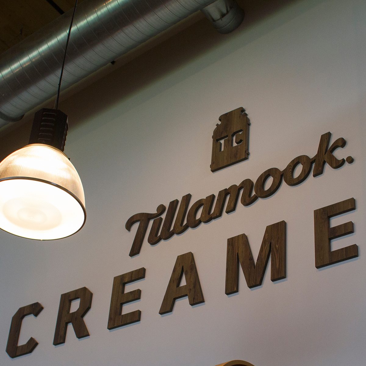 Tillamook logo in the cafe at the Tillamook Creamery