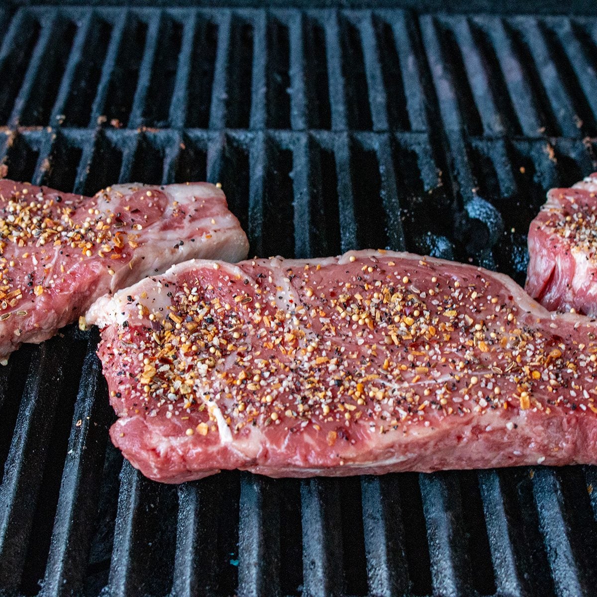Steak that has been spiced with Montreal steak spice