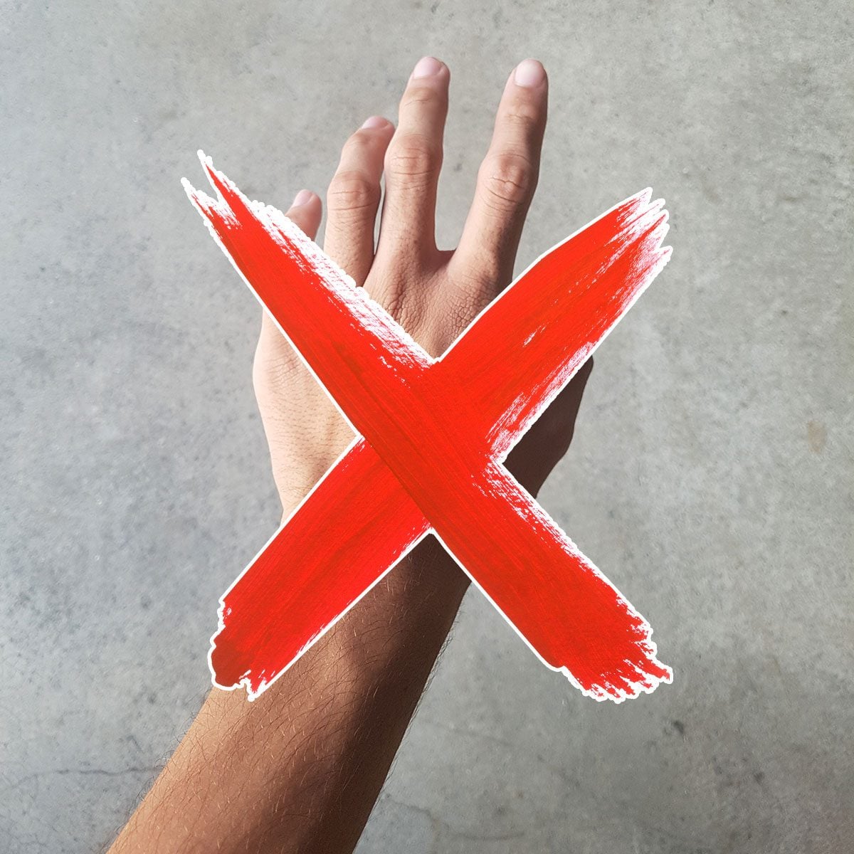 A hand with a red