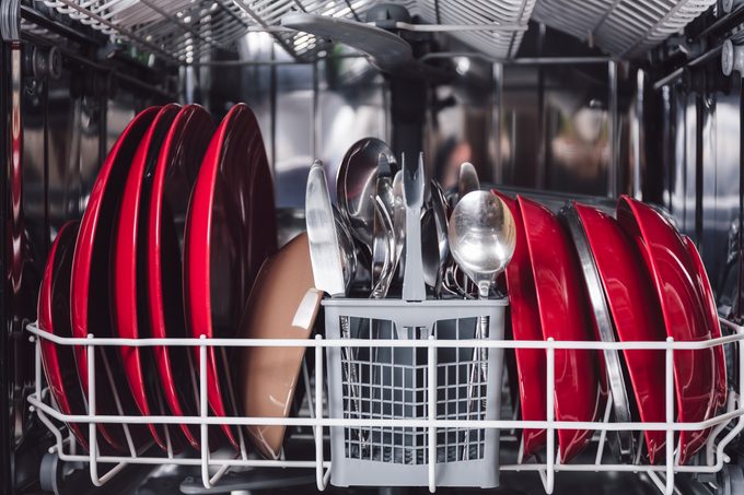 An open dishwasher