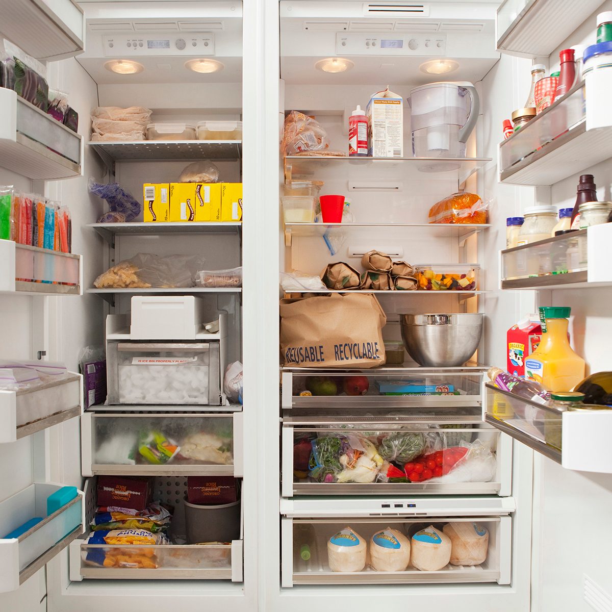 Open and well stocked fridge
