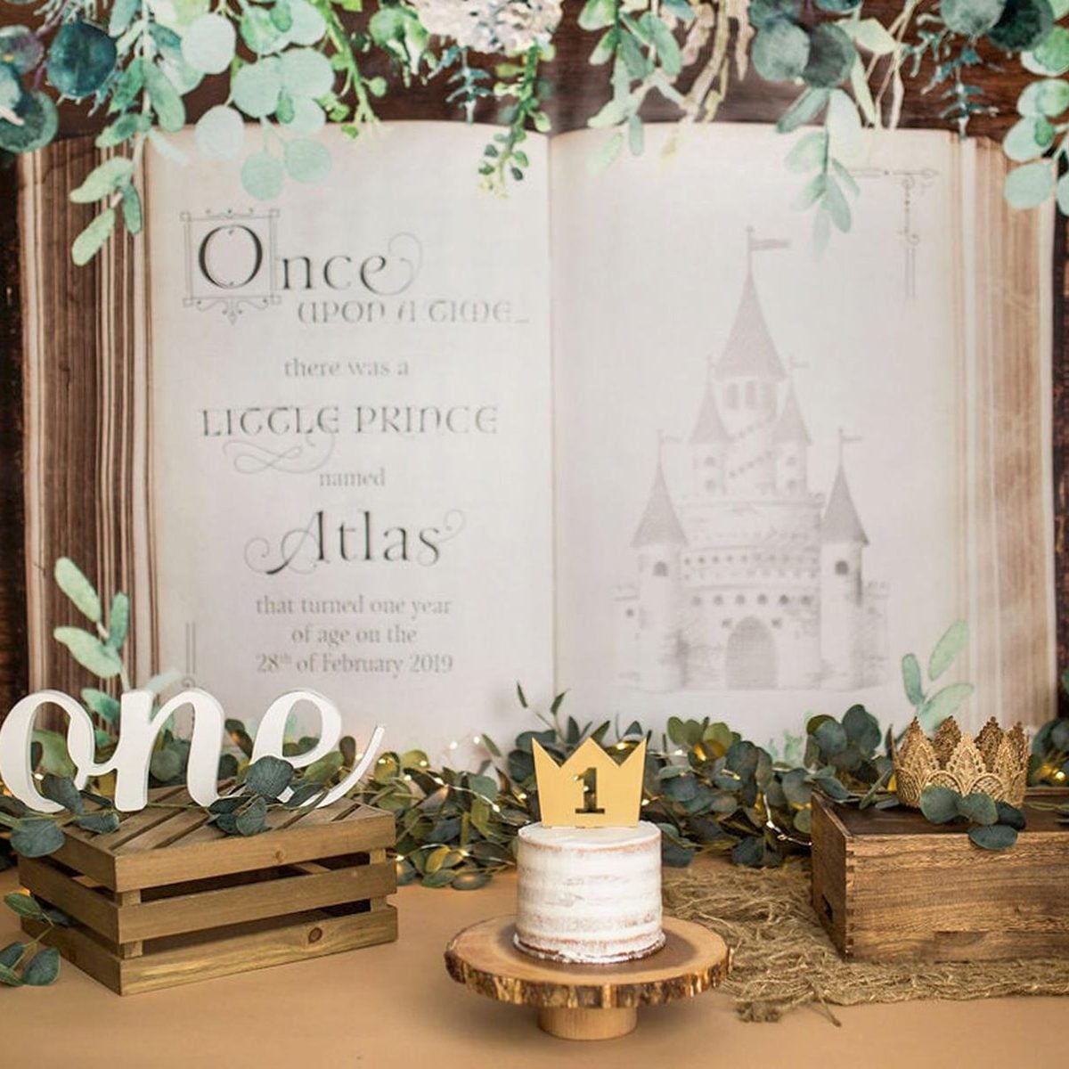 Cake Smash Birthday Backdrop Fairytale Boho Prince or Princess, Party Backdrop Birthday Decor, Personalized Book Backdrop (Item - RBK700)