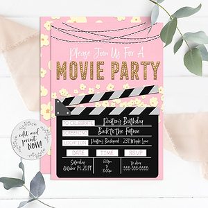 Movie Invitation, Movie Party, Movie Birthday, Girl Birthday Invitation, Girl Movie Invite, Movie Ticket, Movie Night • MCP205