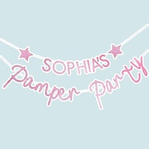 Pink Glitter Custom Party Bunting, Girls Pamper Party, Girls Birthday Party Decorations, Birthday Party Banner, Children's Party, Kids Party
