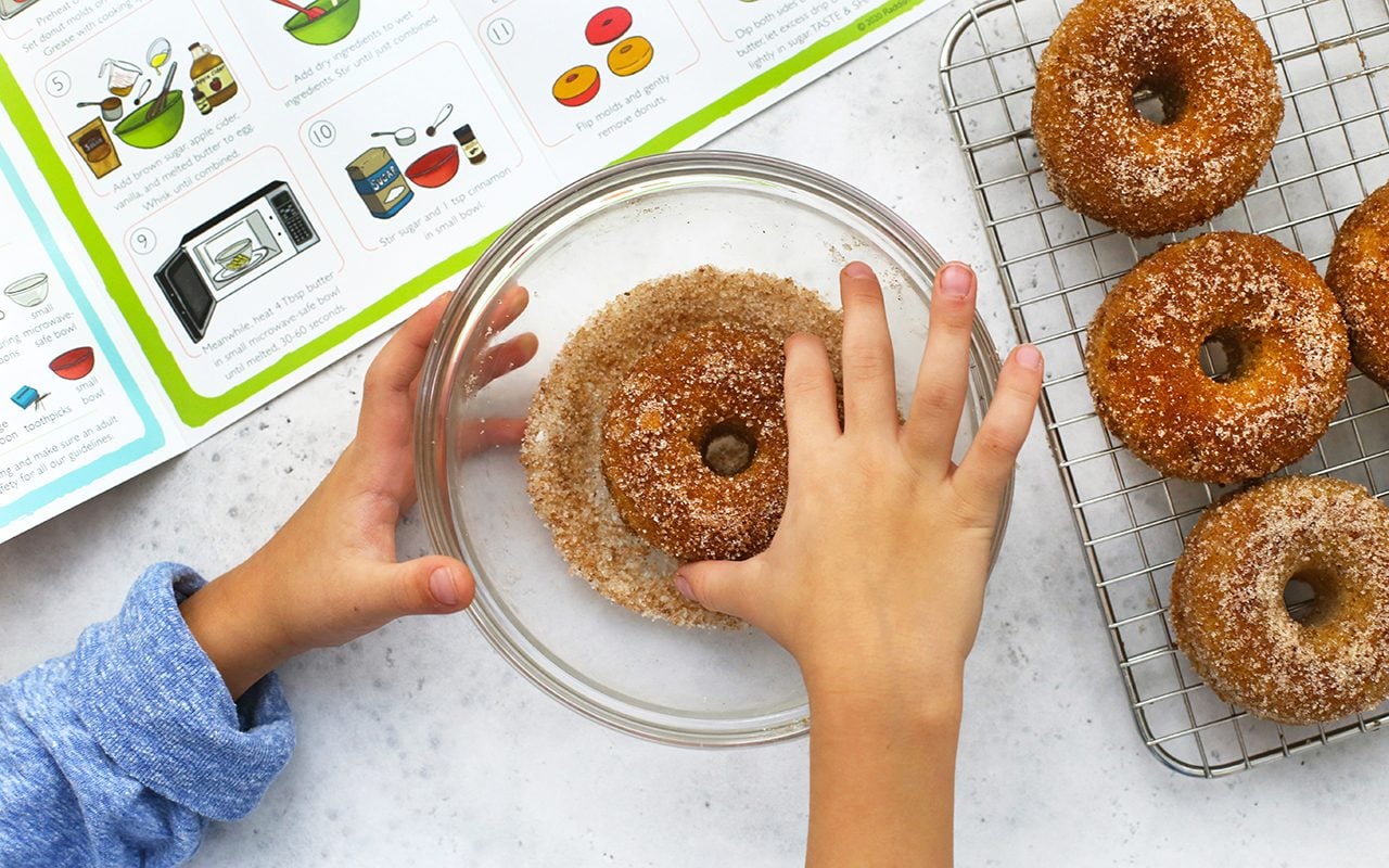 Coating donut in mixing bowl