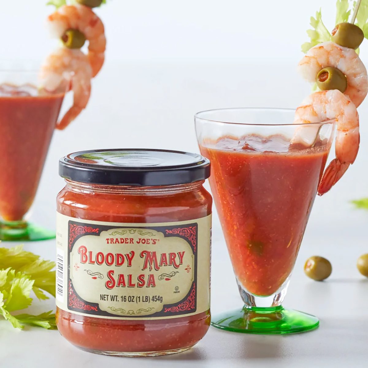two cocktail glasses filled with Trader Joe