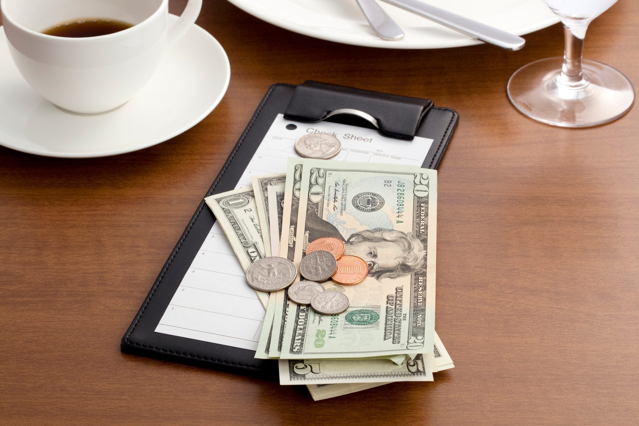 Paying the check at a hotel buffet