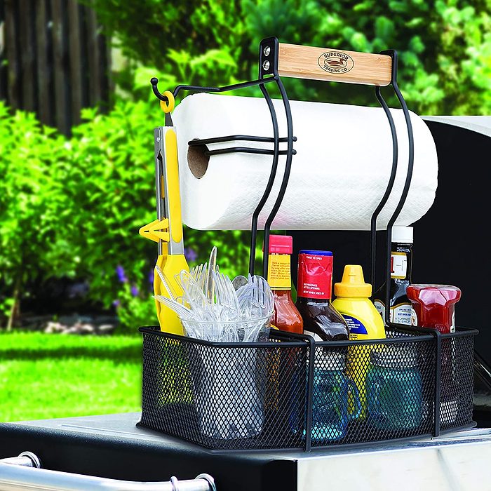 Superior Trading Co. Steel Caddy For Organizing Paper Towels, Condiments, Tools for Grill, BBQ, Picnics, Household Cleaning, Garage, Cars Caddy, Black, Large
