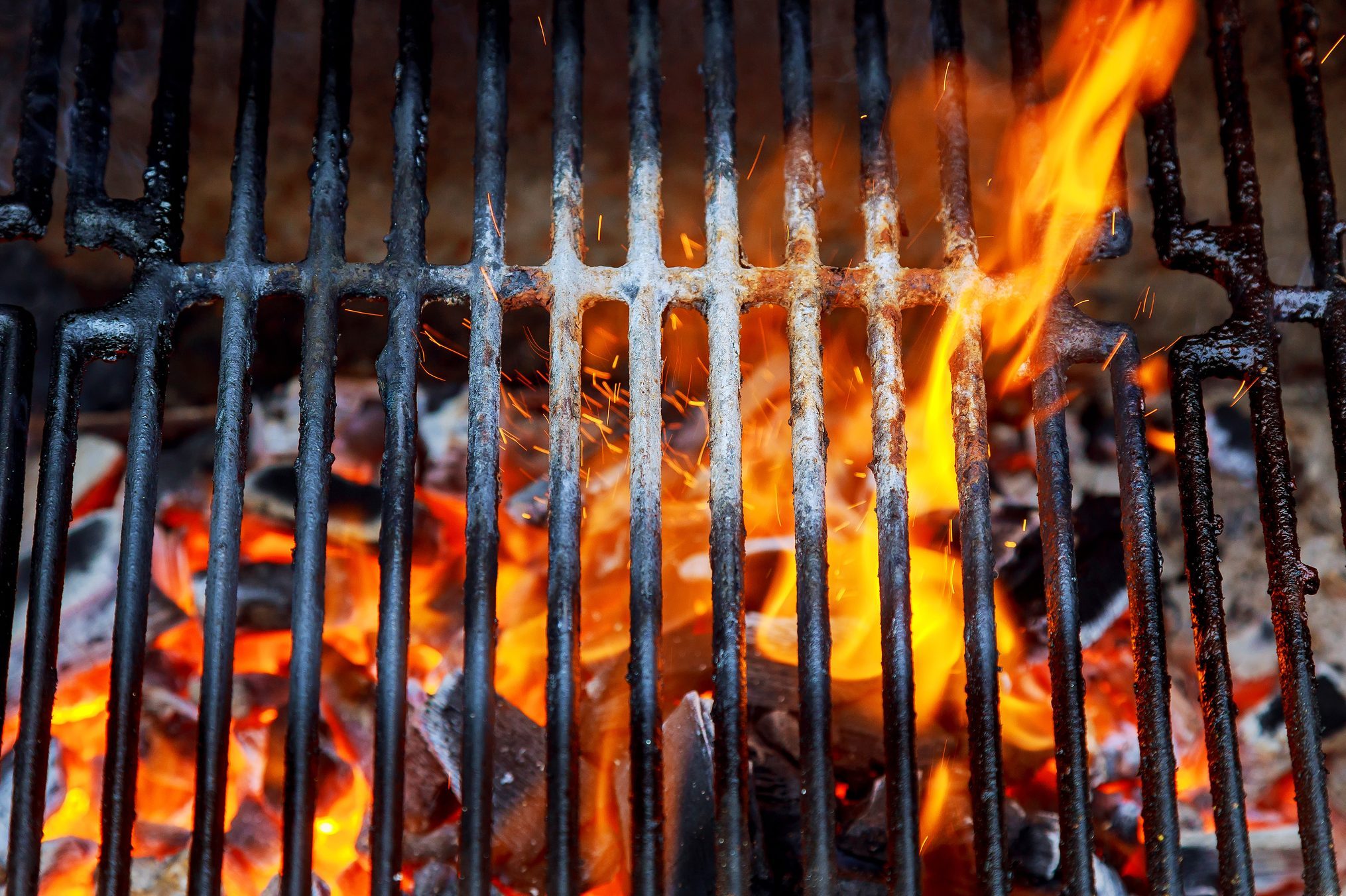 Close-Up Of Bonfire On Barbecue Grill