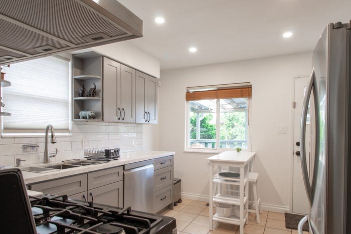 Beautiful Kitchen in Luxury Home with Stainless Steel stock photo