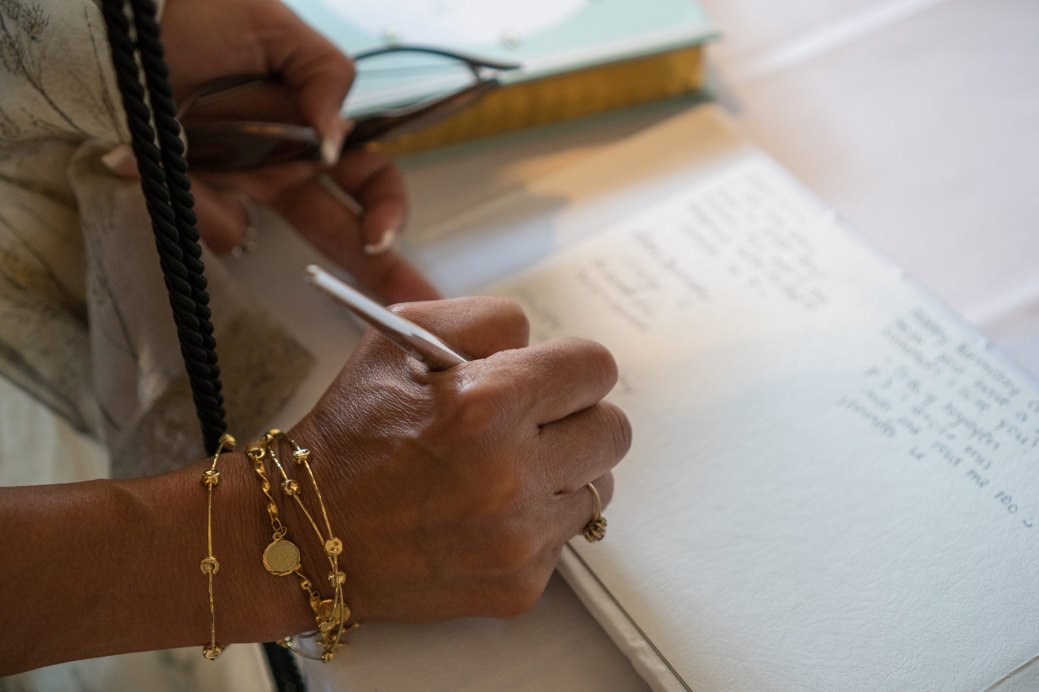 Signing guest book