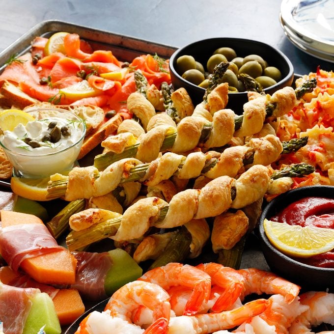 close up of a New year's themed charcuterie board