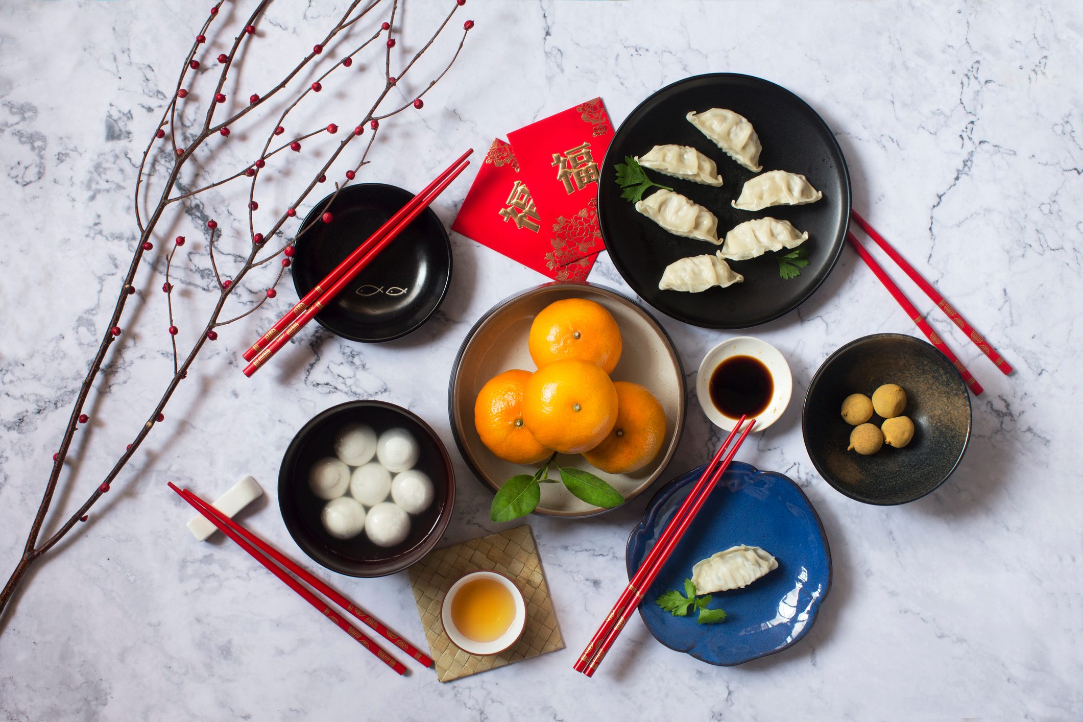 Chinese new year food and drink still life.