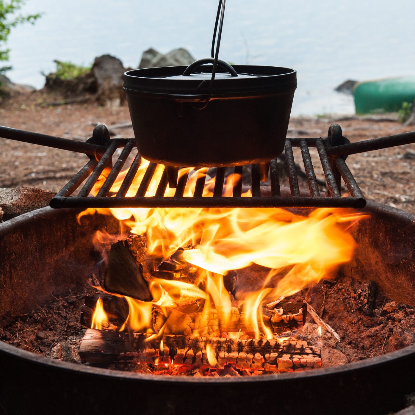 Dutch oven cooking over a campfire