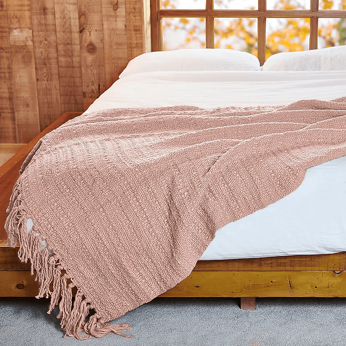 Chunky Pink Knitted Throw Blanket