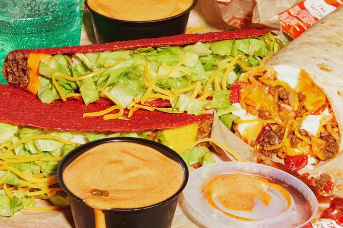 Taco Bell Volcano Taco, Volcano Burrito, Lava Sauce Courtesy Taco Bell