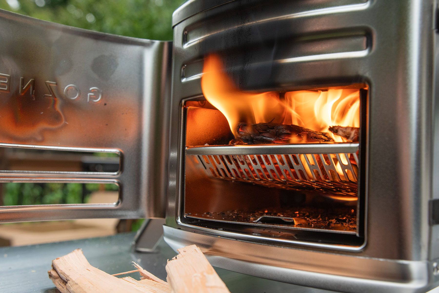 Burning Wood in Gozney Roccbox Pizza Oven