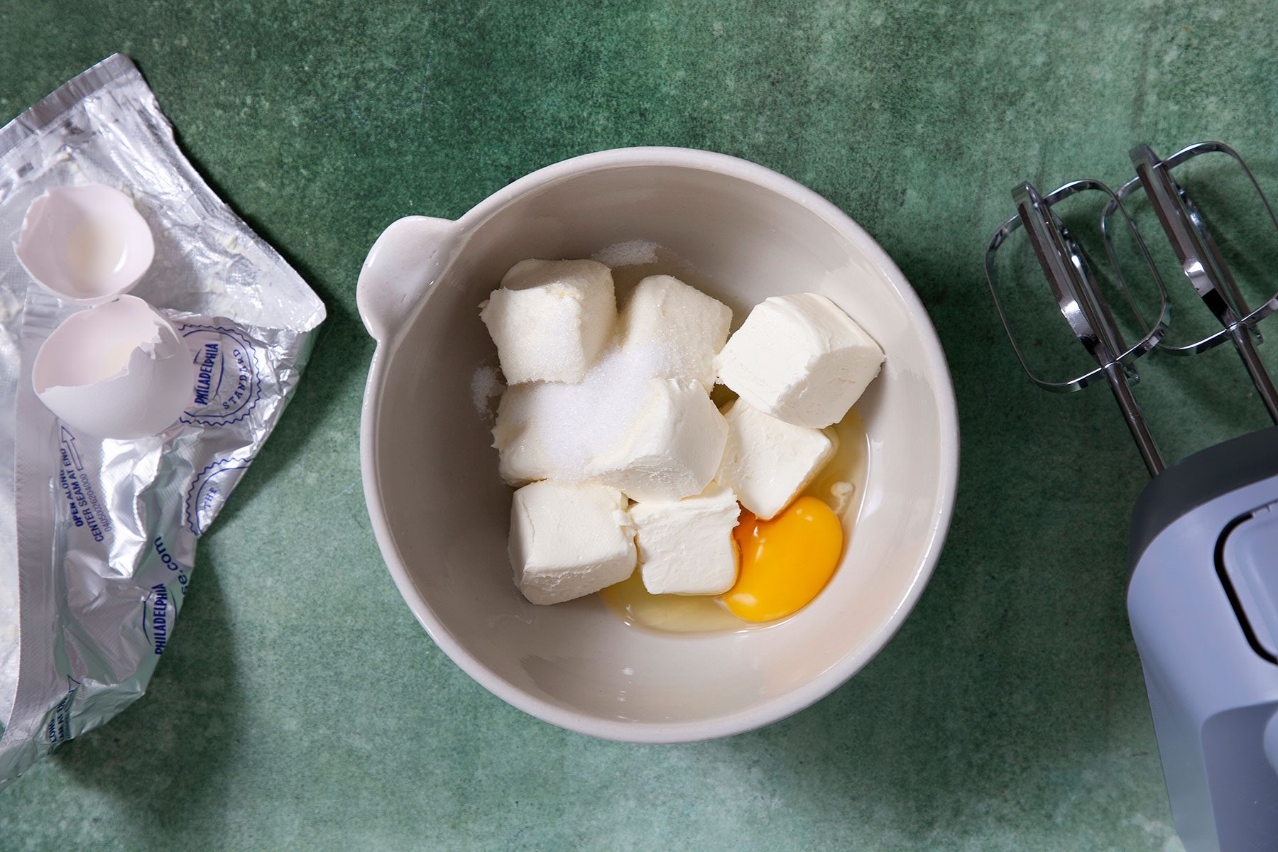 Cream Cheese and Eggs in a Small Bowl