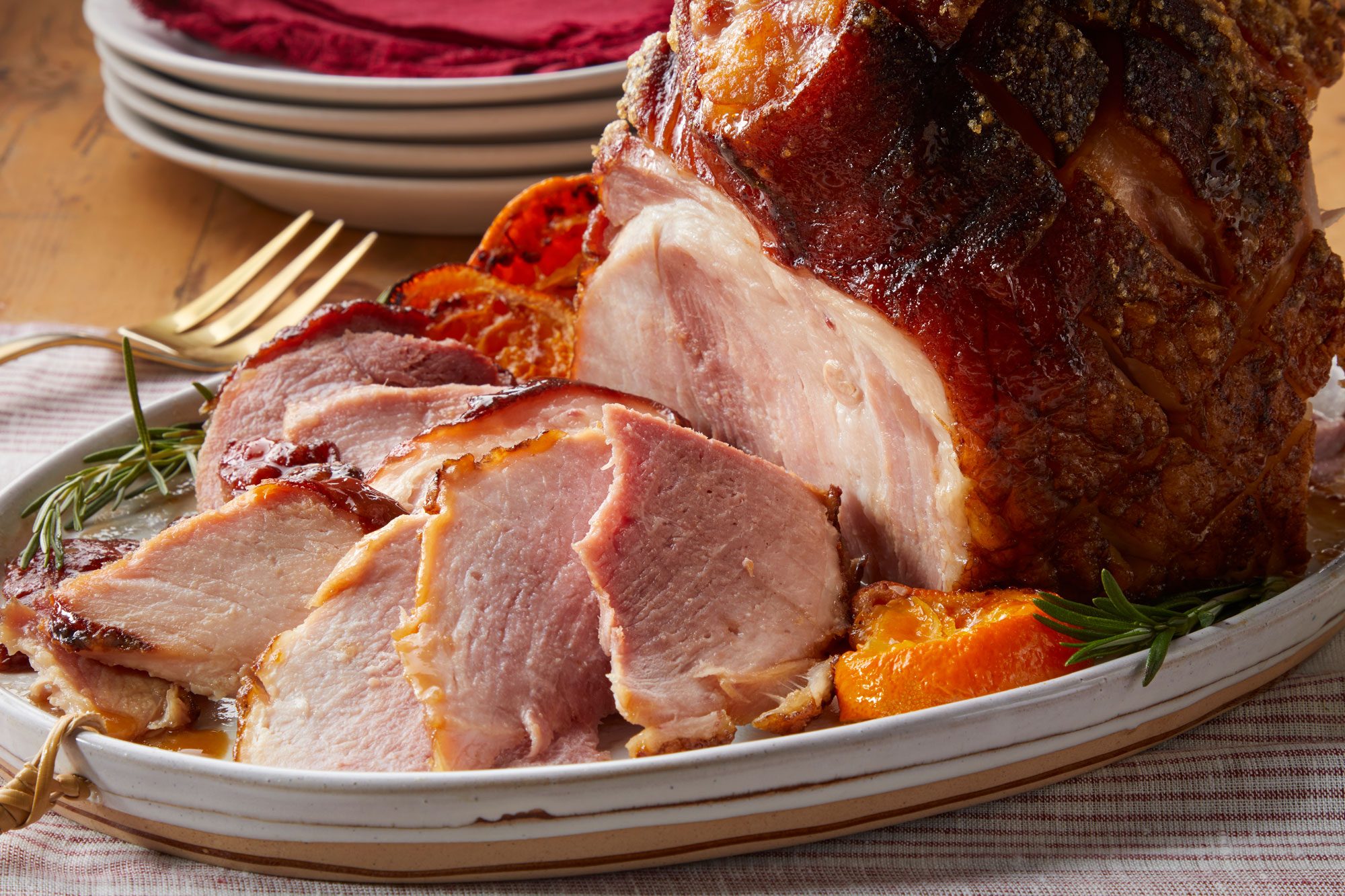 Bourbon Glazed Ham sliced