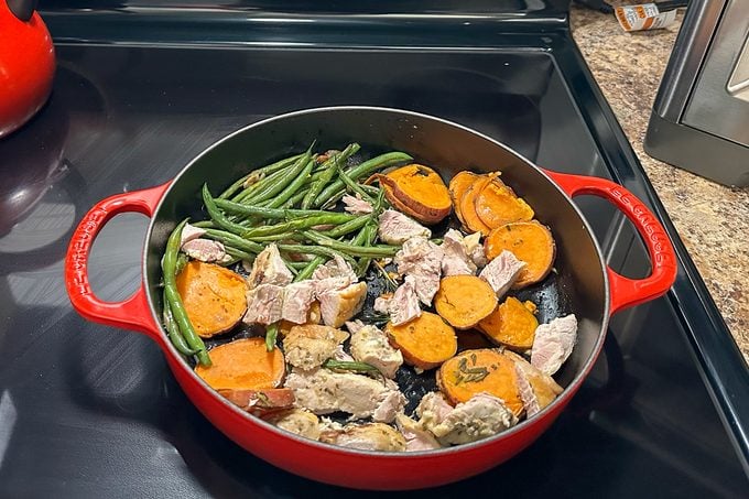 Cooking asparagus on Le Creuset Signature Everyday Pan