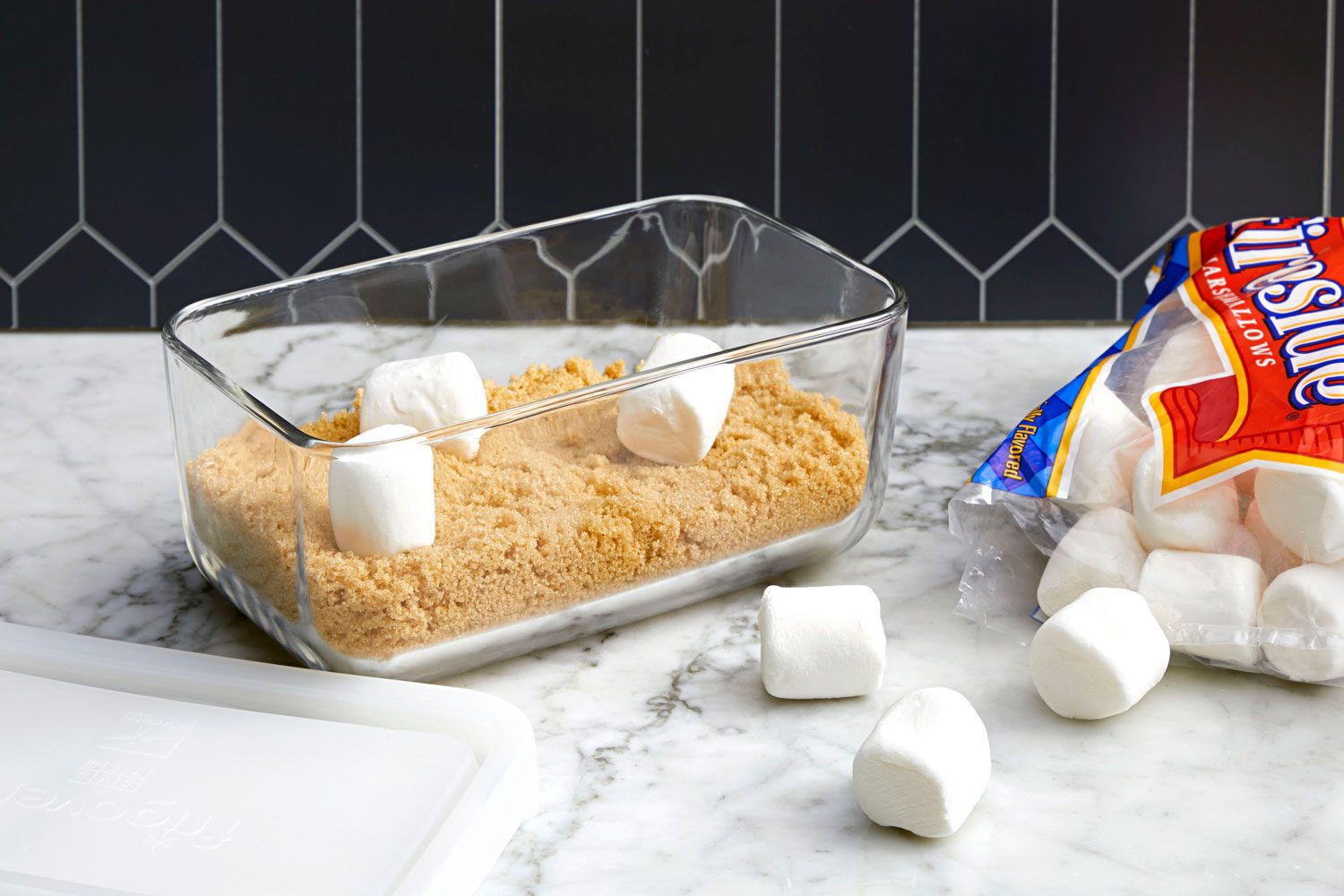 Container of brown sugar with marshmallows