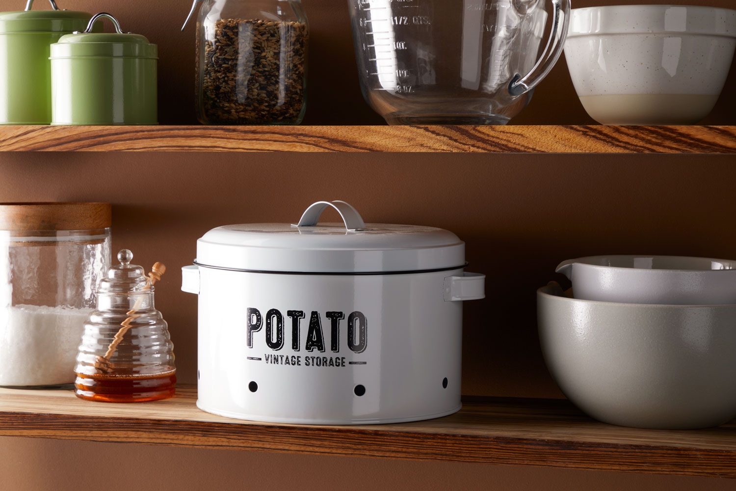 Potatoes storage in a cool, dark pantry