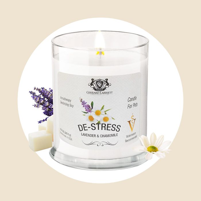Lavender & Chamomile Aromatherapy Deodorizing Soy Candle For Pets, Pet Odor Eliminator & Animal Lover Gift