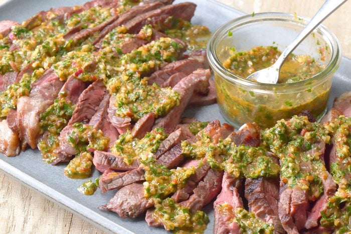 Chimichurri Steak in a serving plate