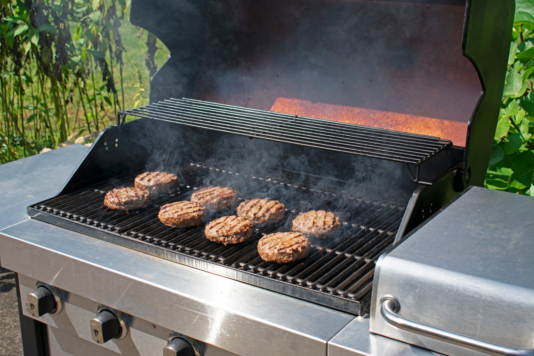 burgers on gas grill