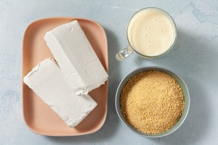 Cream cheese, milk and graham cracker crumbs.