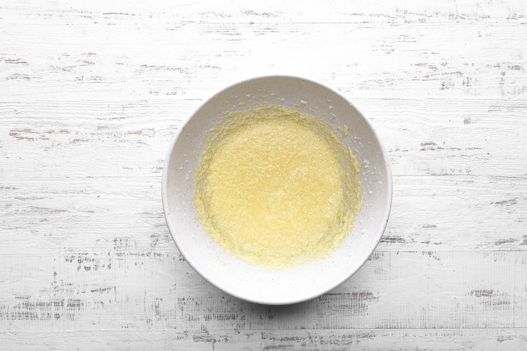 Top view shot of muffin batter in bowl